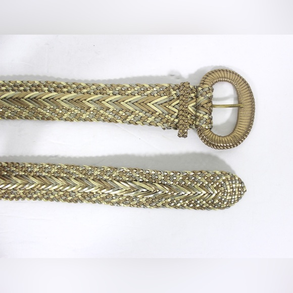 1980’s Wide Woven Gold Silver Bronze Belt Metallic Eighties Adjustable - Picture 2 of 6